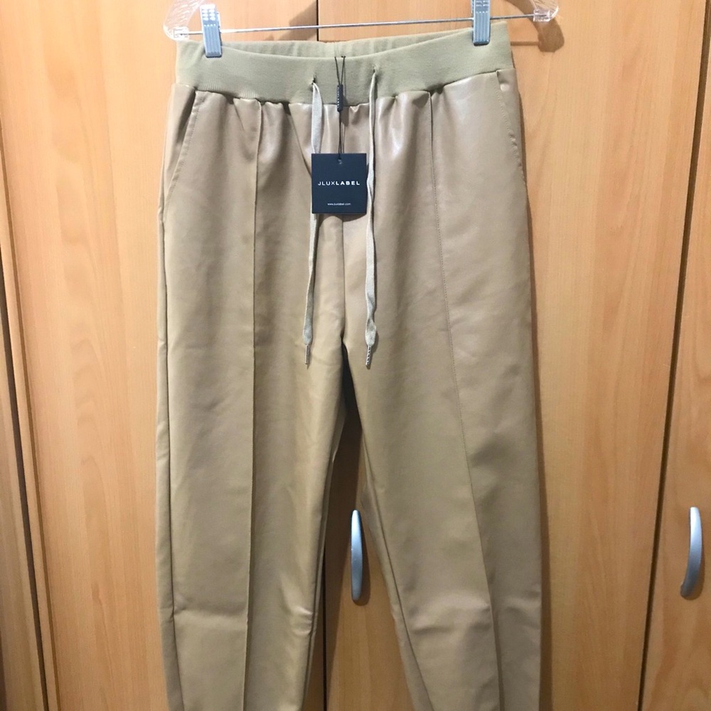 JLuxLabel Camel Leather Upper Joggers